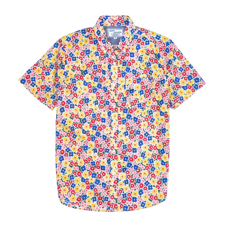 Men's Color Flower Shirt 男装彩色花衬衫 - 粉红色 - 男装衬衫 - 棉．麻 白色