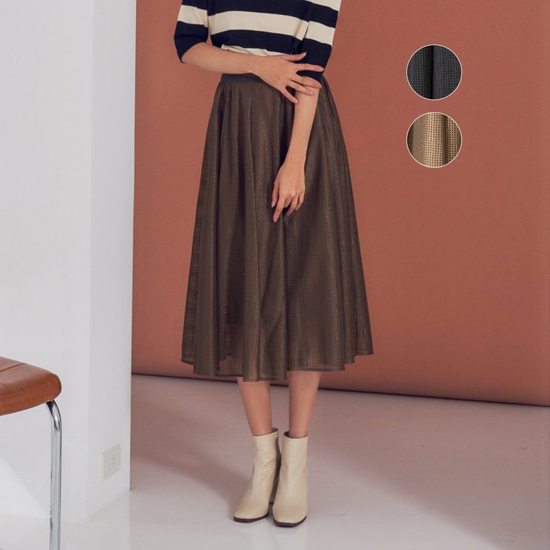 【MEDUSA】光泽感网格裙 - 2色(F) | 裙子 长裙 圆裙 - 裙子 - 聚酯纤维 咖啡色