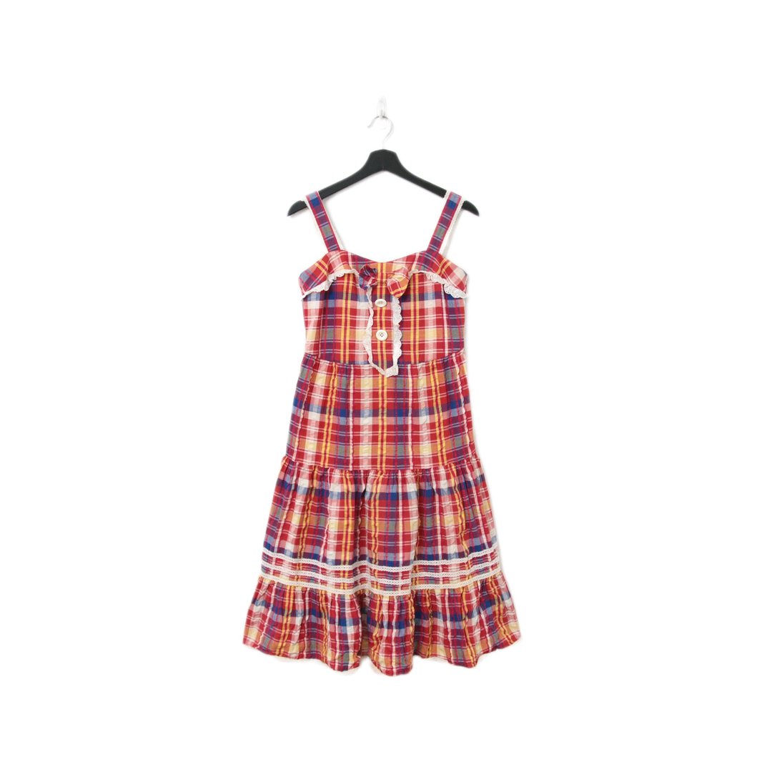 Back to Green-复古长洋装 红格纹 蕾丝花边Ls-46//vintage dress - 洋装/连衣裙 - 棉 