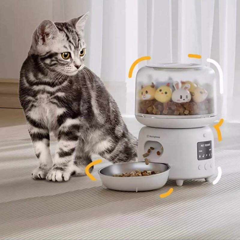 西屋宠物喂食器猫咪狗狗定时定量自动投食机猫猫食盒新年礼物 - 碗/碗架 - 其他材质 银色