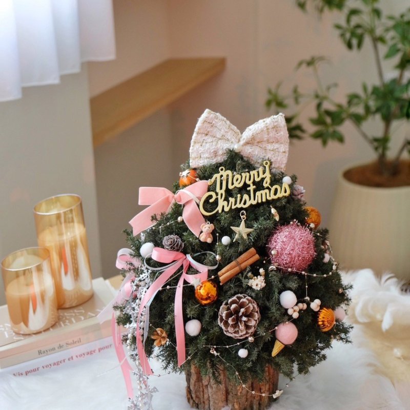 浪漫蝴蝶结 粉色蝴蝶结永生圣诞树 L 圣诞节装饰 圣诞节礼物 - 干燥花/捧花 - 植物．花 粉红色