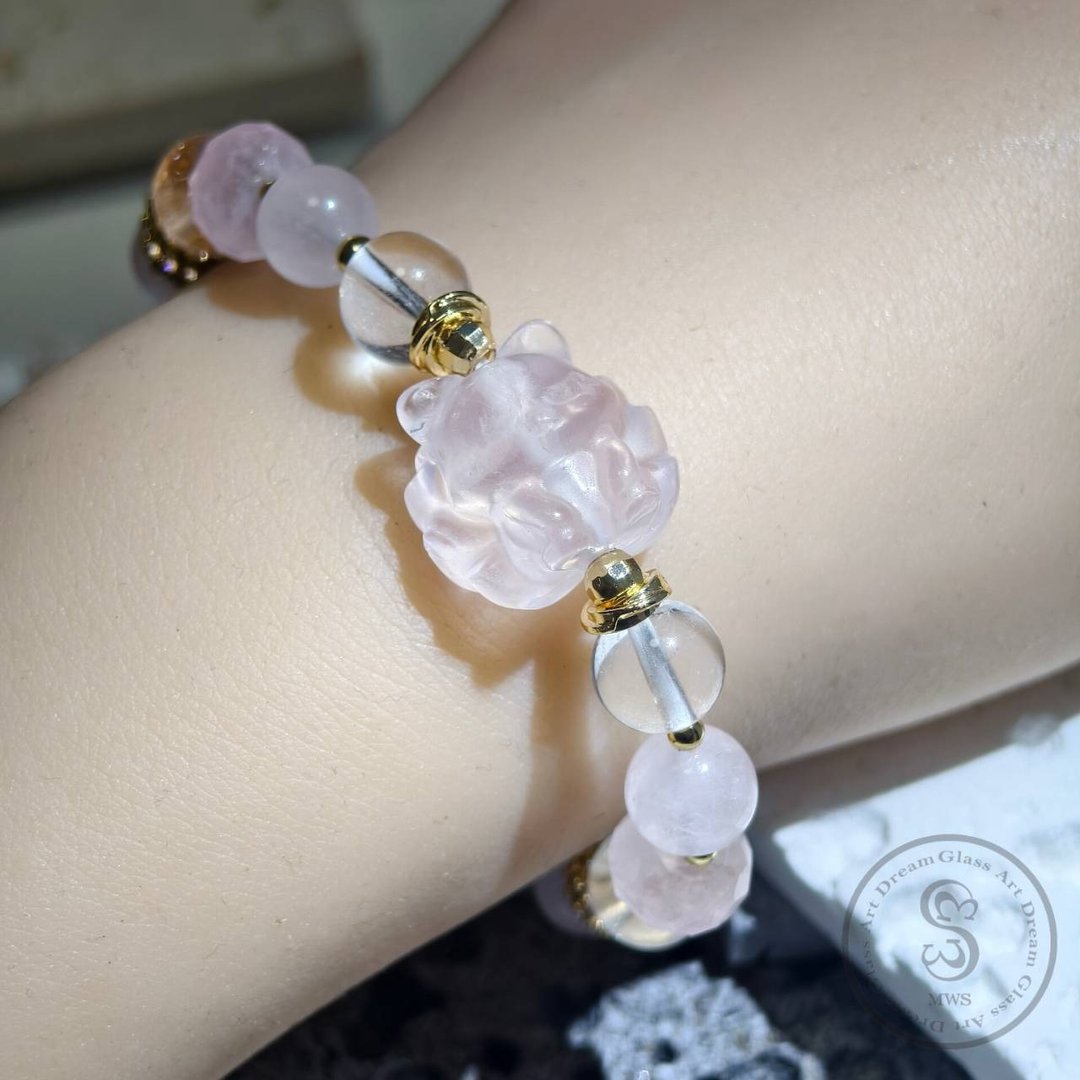 【Dream Crystal Art】灵狐织梦 - 粉晶九尾狐捕梦网挂饰水晶手串 - 手链/手环 - 半宝石 粉红色
