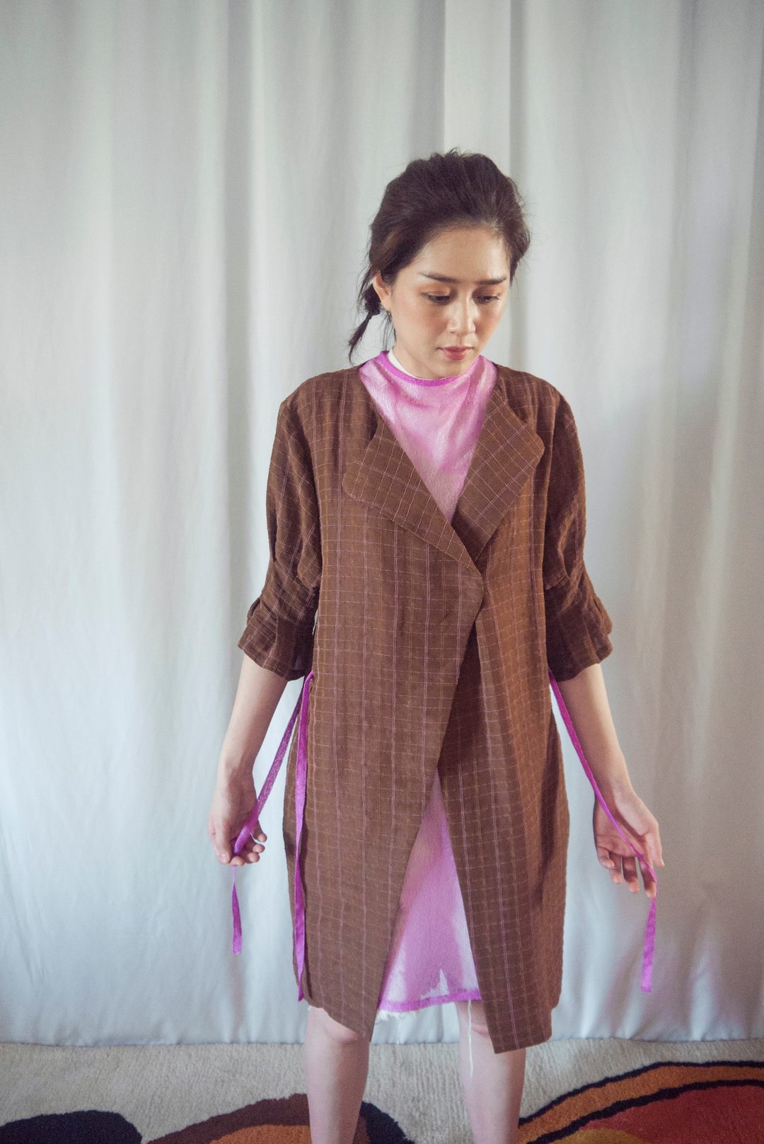 //优惠组合//Laume蓬袖翻领外套式洋装 + Arti小高领绑带罩衫 - 女装休闲/机能外套 - 其他人造纤维 咖啡色
