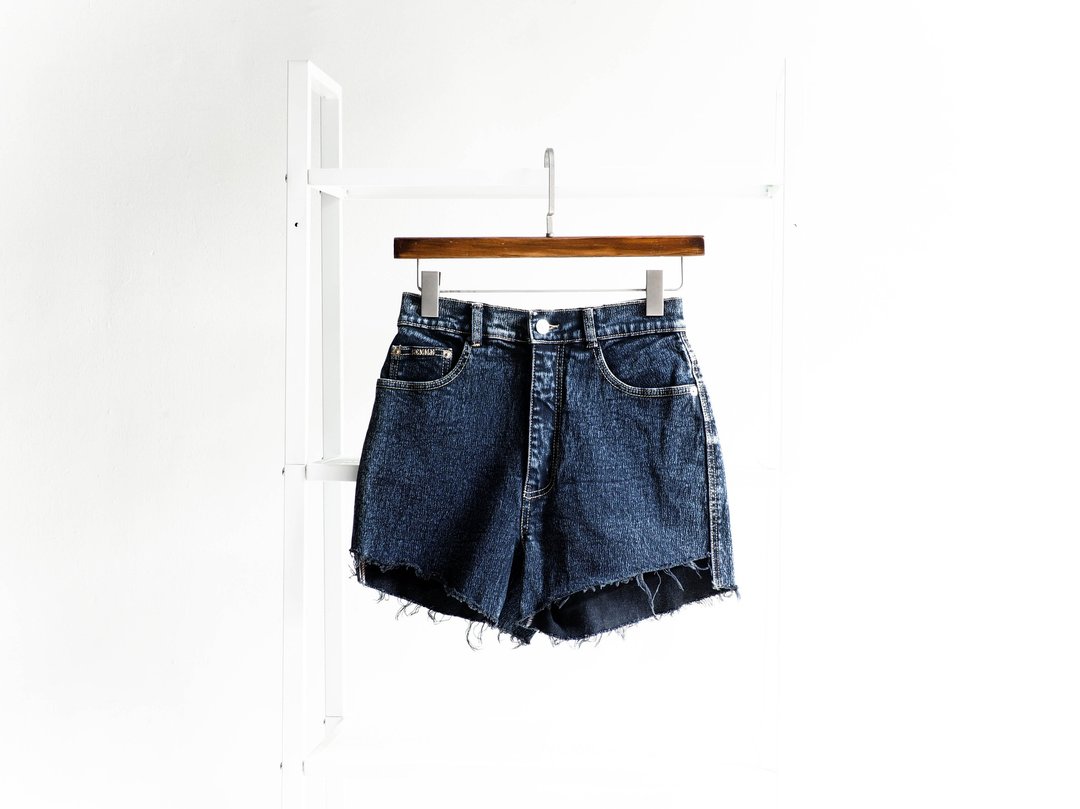 W26 深海黑蓝雪花叛逆少女 棉质丹宁古董短裤denim pants vintage - 女装短裤 - 棉 蓝色