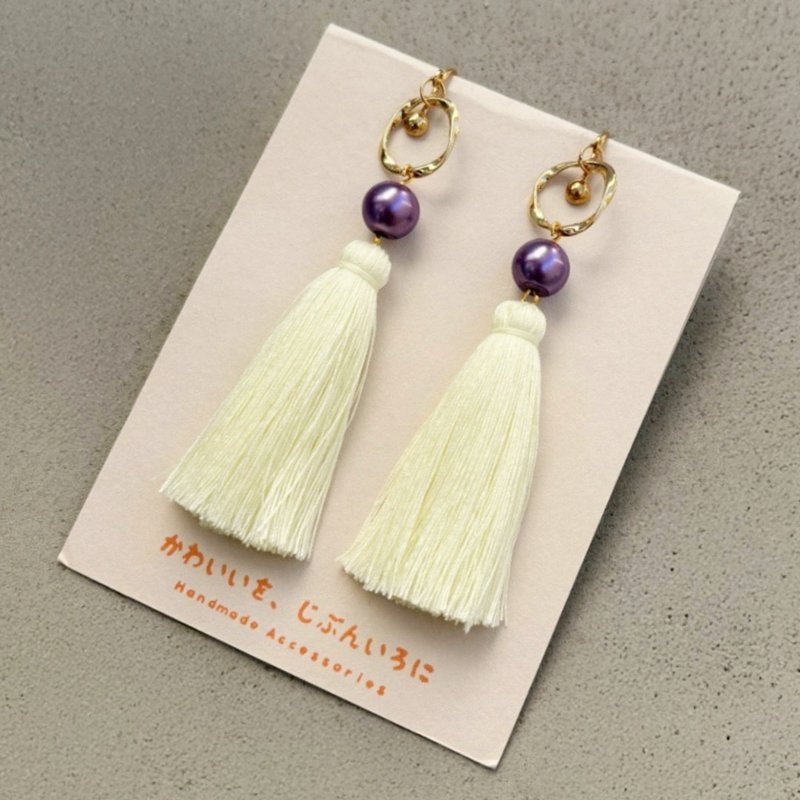 蜡花耳环 - 耳环/耳夹 - 绣线 黄色