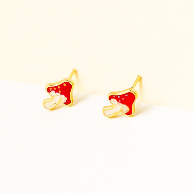 Little OH! x Lady F手绘温室 / 尖头菇 手作耳环 联名款 - 耳环/耳夹 - 其他金属 红色