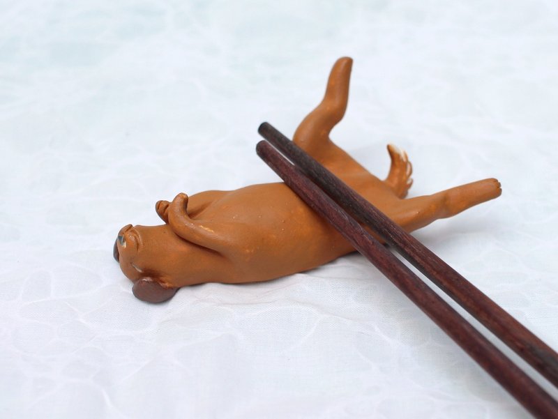 棕狗　瓷偶　公仔　筷架 - 玩偶/公仔 - 瓷 咖啡色