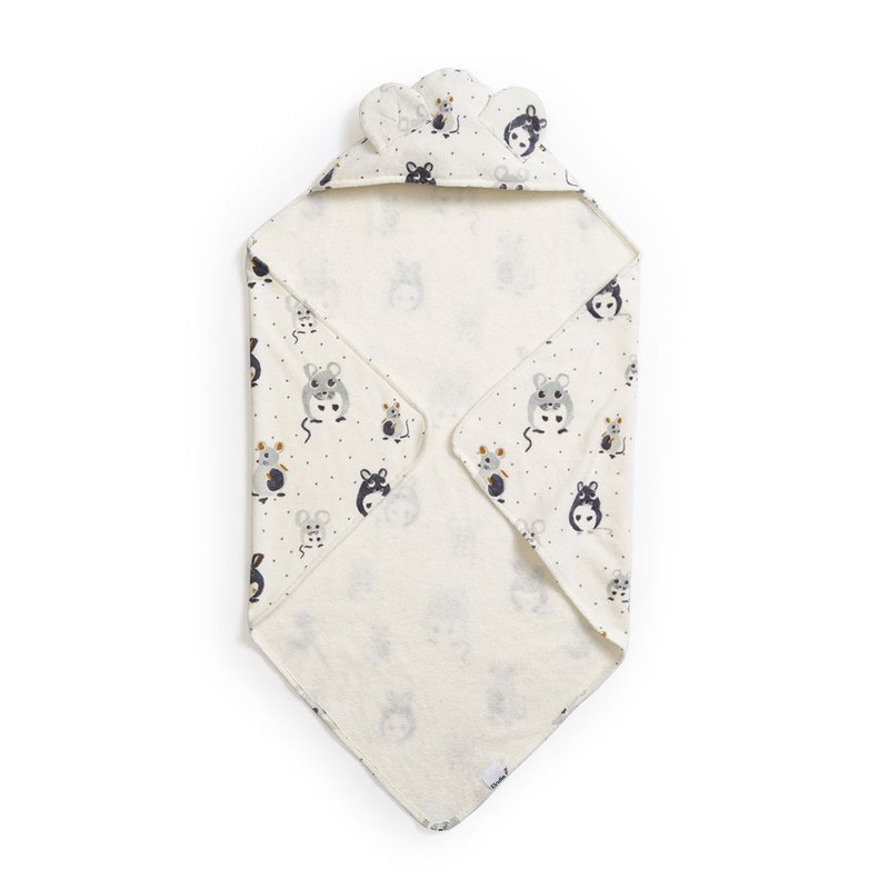 BABY 连帽浴巾 - 小福鼠 Forest Mouse 0-3岁男女适用 - 毛巾浴巾 - 棉．麻 白色