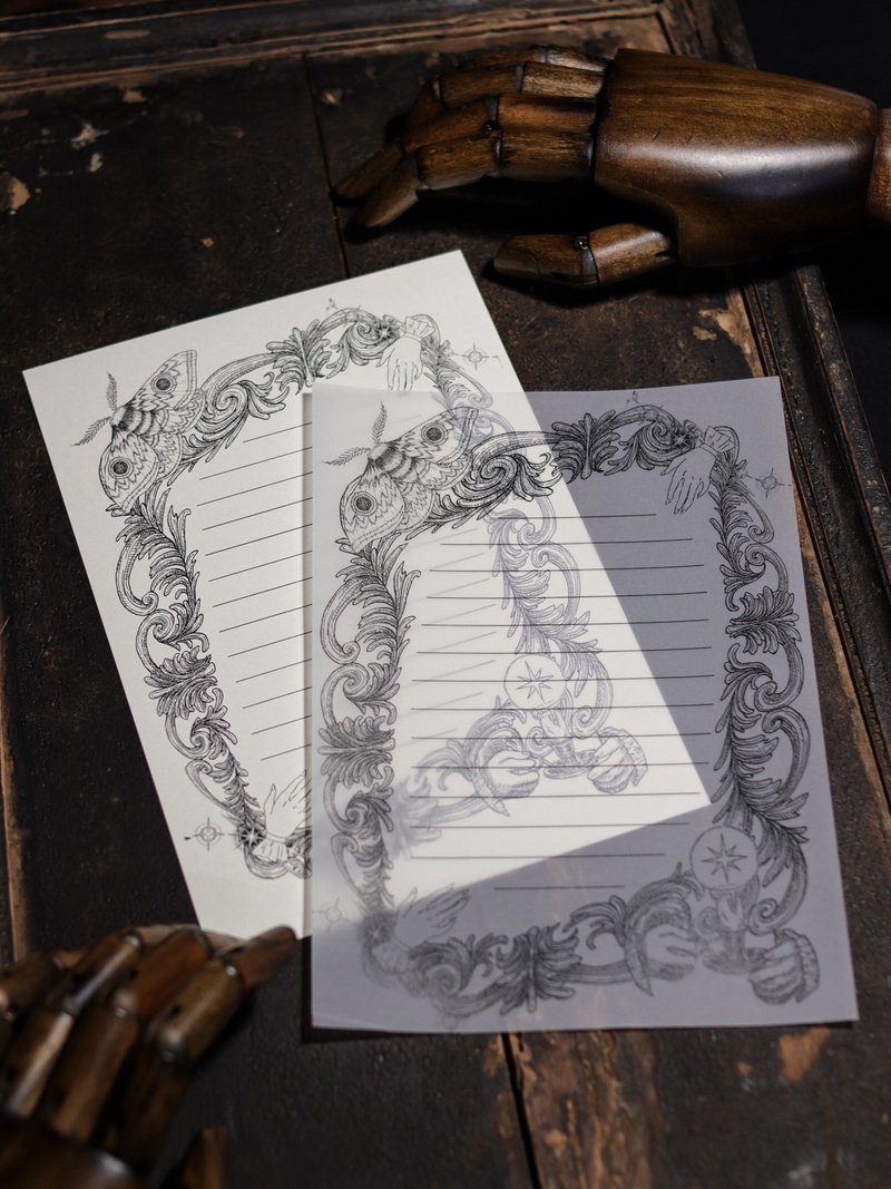 复古手绘风信纸 蛾 - 信封/信纸 - 纸 黑色