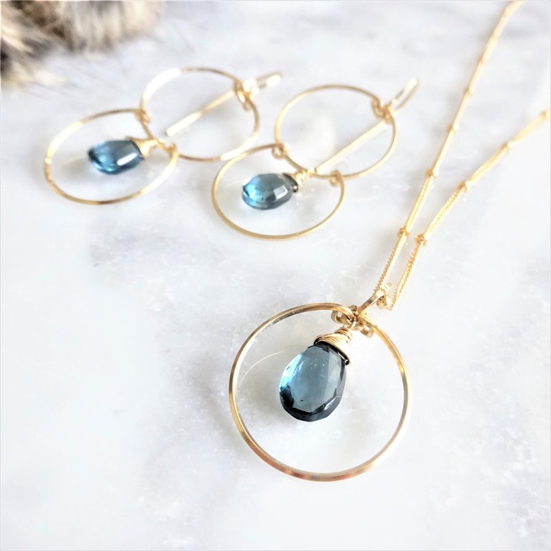 14kgf * Gemstone quality London Blue Topaz ring necklace - 项链 - 宝石 蓝色