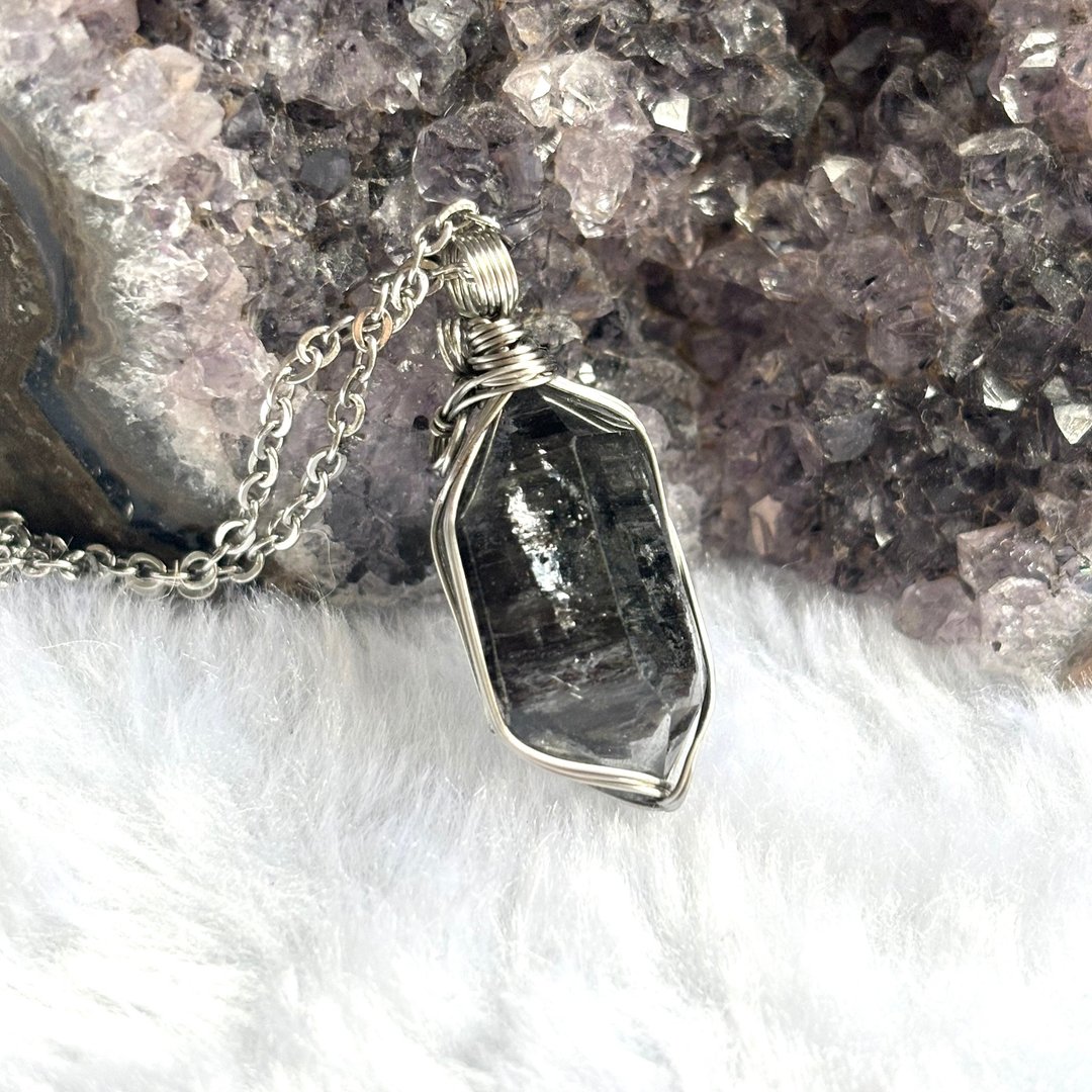 •黑矿• 闪灵钻原石颈链 Natural Quartz Necklace - 颈链 - 水晶 黑色