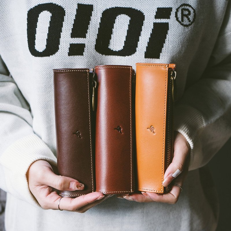 真皮经典L型拉链笔袋 咖/红棕Y/黄棕Y - 铅笔盒/笔袋 - 真皮 多色