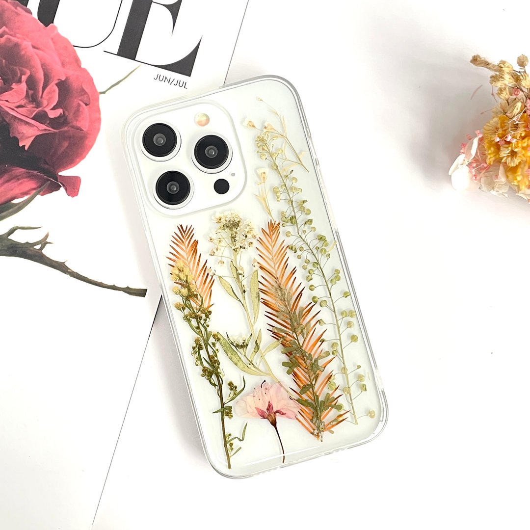 香雪球与樱花手作押花手机壳 适用于iPhone 16 Pro Samsung S25 - 手机壳/手机套 - 植物．花 