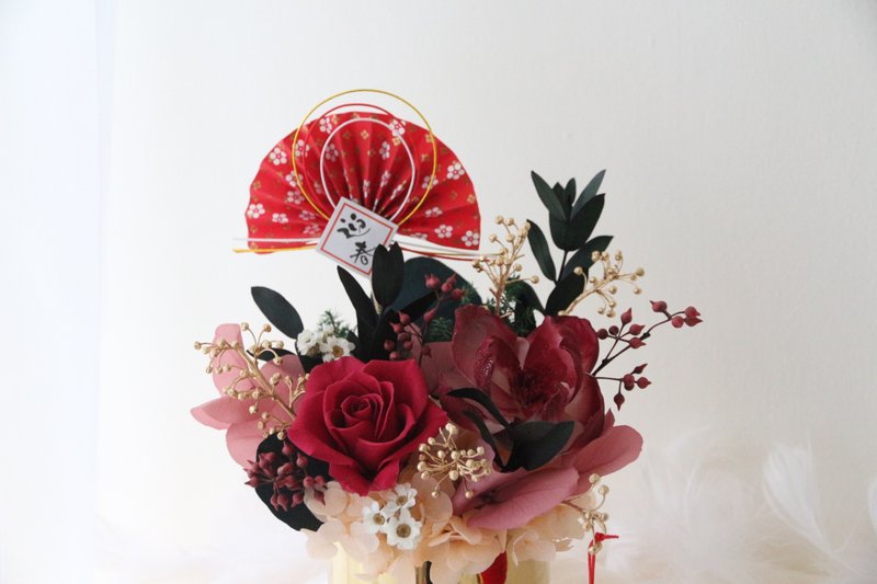 【新春花礼】永生花盆栽 开幕贺礼 干燥花 干燥花桌花 永生玫瑰 - 干燥花/捧花 - 瓷 红色