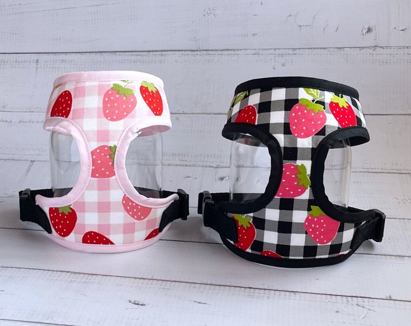 草莓 × 格纹 猫咪胸背带 - 衣/帽 - 棉．麻 