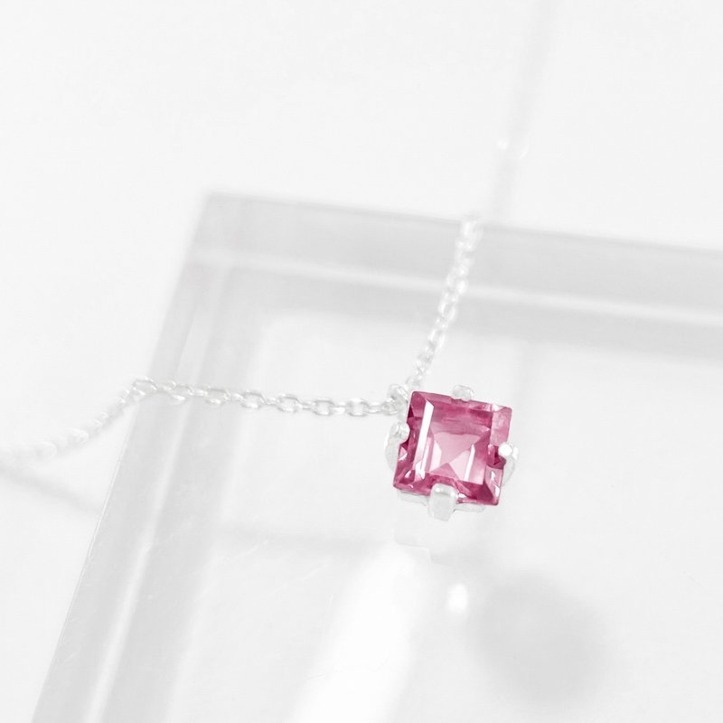 / 夕染 / 方形玫瑰榴石925纯银项链 颈链 (银/金/玫瑰金) - 项链 - 宝石 红色