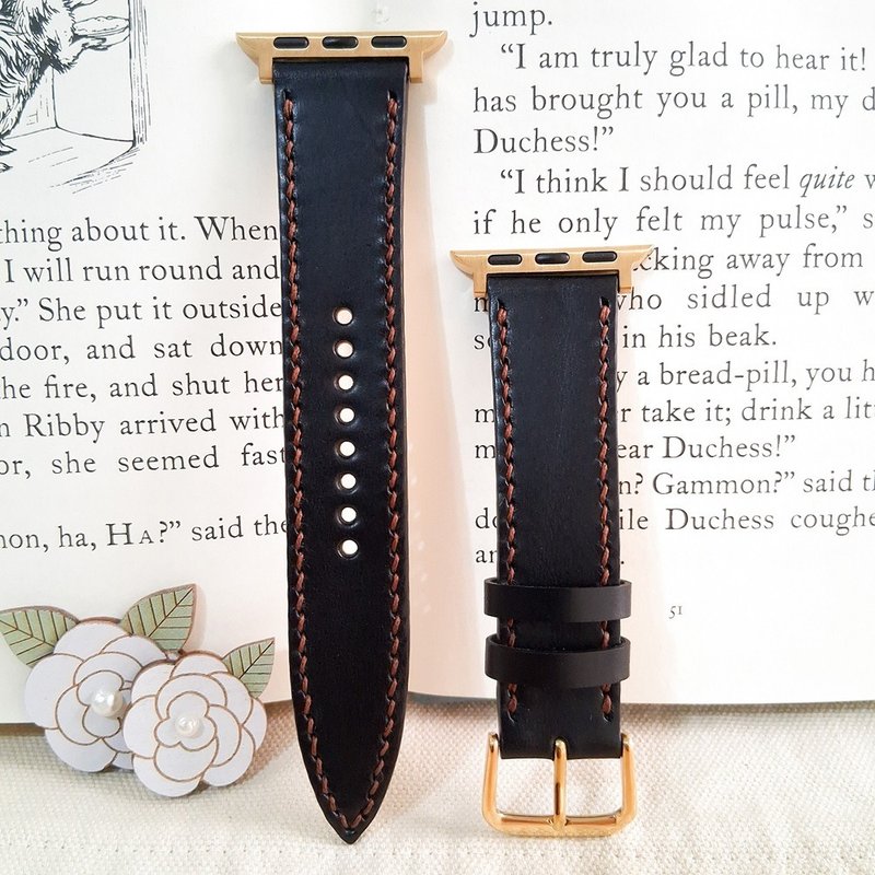 【Apple Watch 表带】手工皮革表带  / 意大利植鞣革 / 黑色 - 表带 - 真皮 