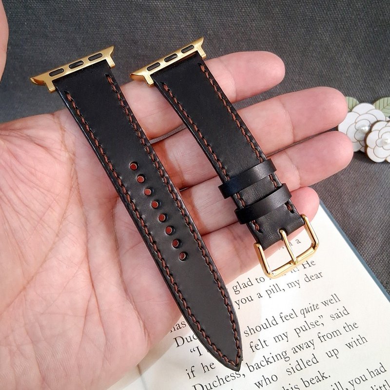 【Apple Watch 表带】手工皮革表带  / 意大利植鞣革 / 黑色 - 表带 - 真皮 