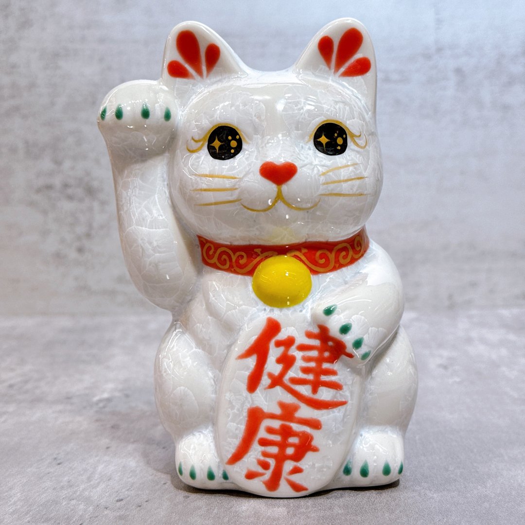 【晶喵护福】日本清水烧招财猫 | 花结晶 白 - 健康 右 - 摆饰 - 瓷 白色