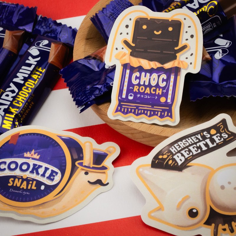 Chocroach 贴纸包 第一弹 | 可爱零食防水贴纸 - 贴纸 - 其他材质 紫色