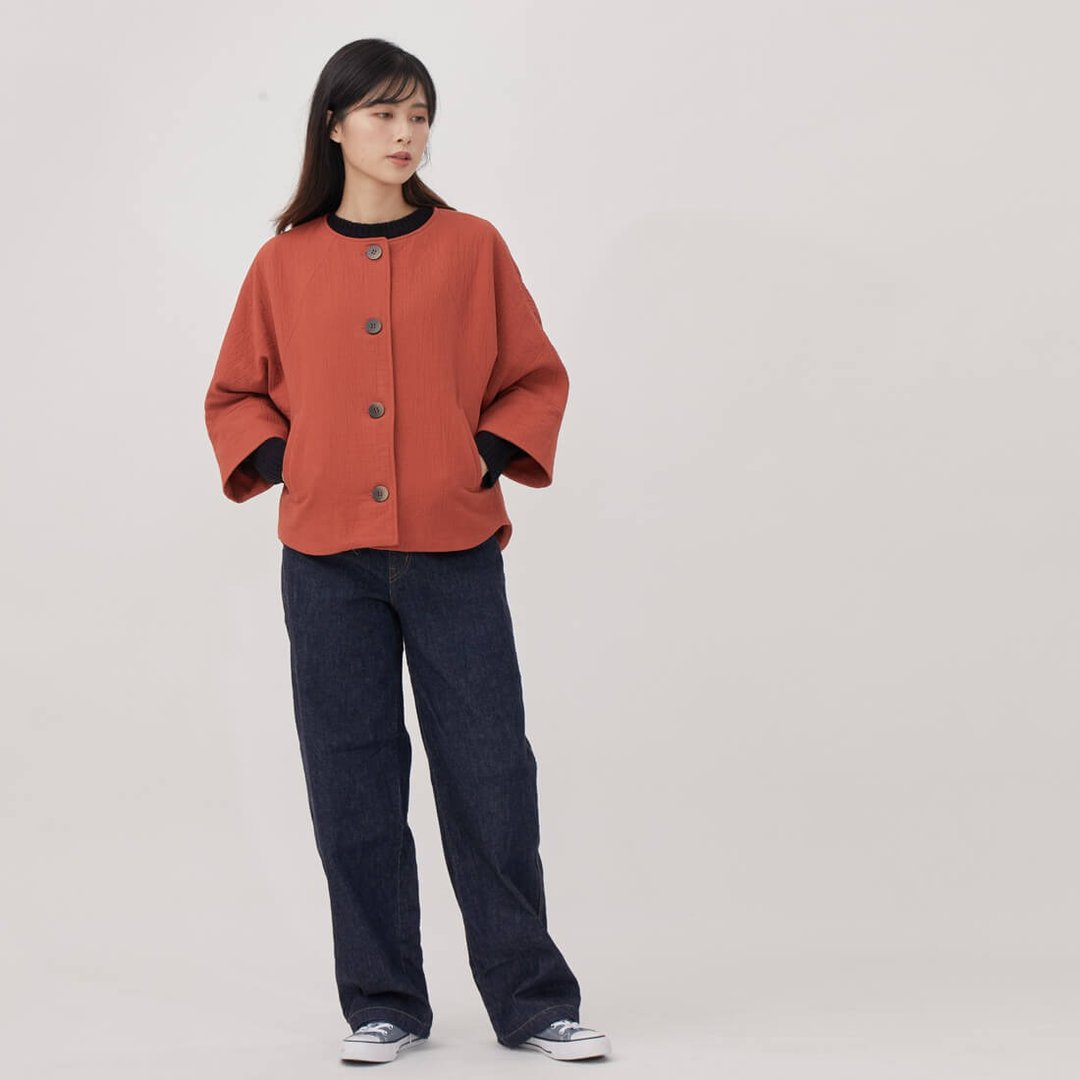 Anita 双层棉短版七分袖外套 - 女装休闲/机能外套 - 棉 红色