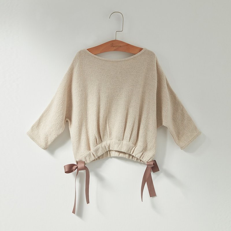 Ángeles-蝴蝶结开襟连袖上衣 - 其他 - 棉．麻 