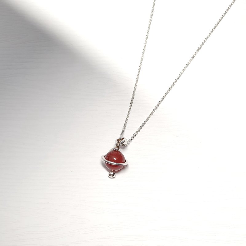 红玛瑙星球纯银项链 - 项链 - 纯银 红色
