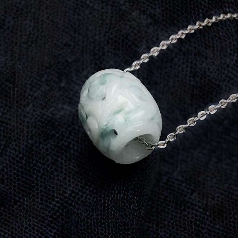 【万事亨通】飘蓝花雕花路路通项链 | 天然缅甸玉翡翠A货 | 送礼 - 吊饰 - 玉石 绿色