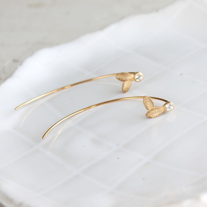 小叶片耳环 - 耳环/耳夹 - 其他金属 金色