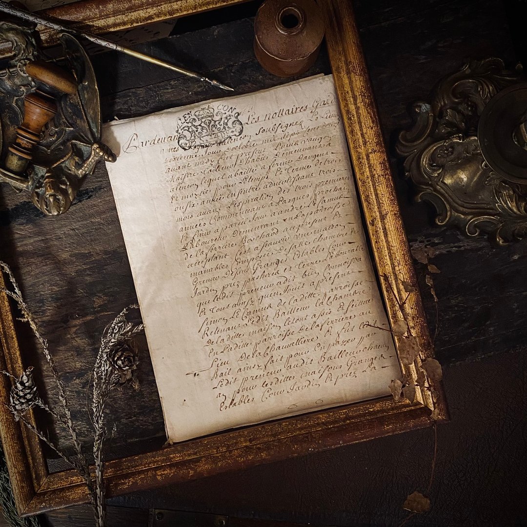 1712年法王路易十四时期法文羊皮纸手写古卷 - 其他 - 真皮 卡其色