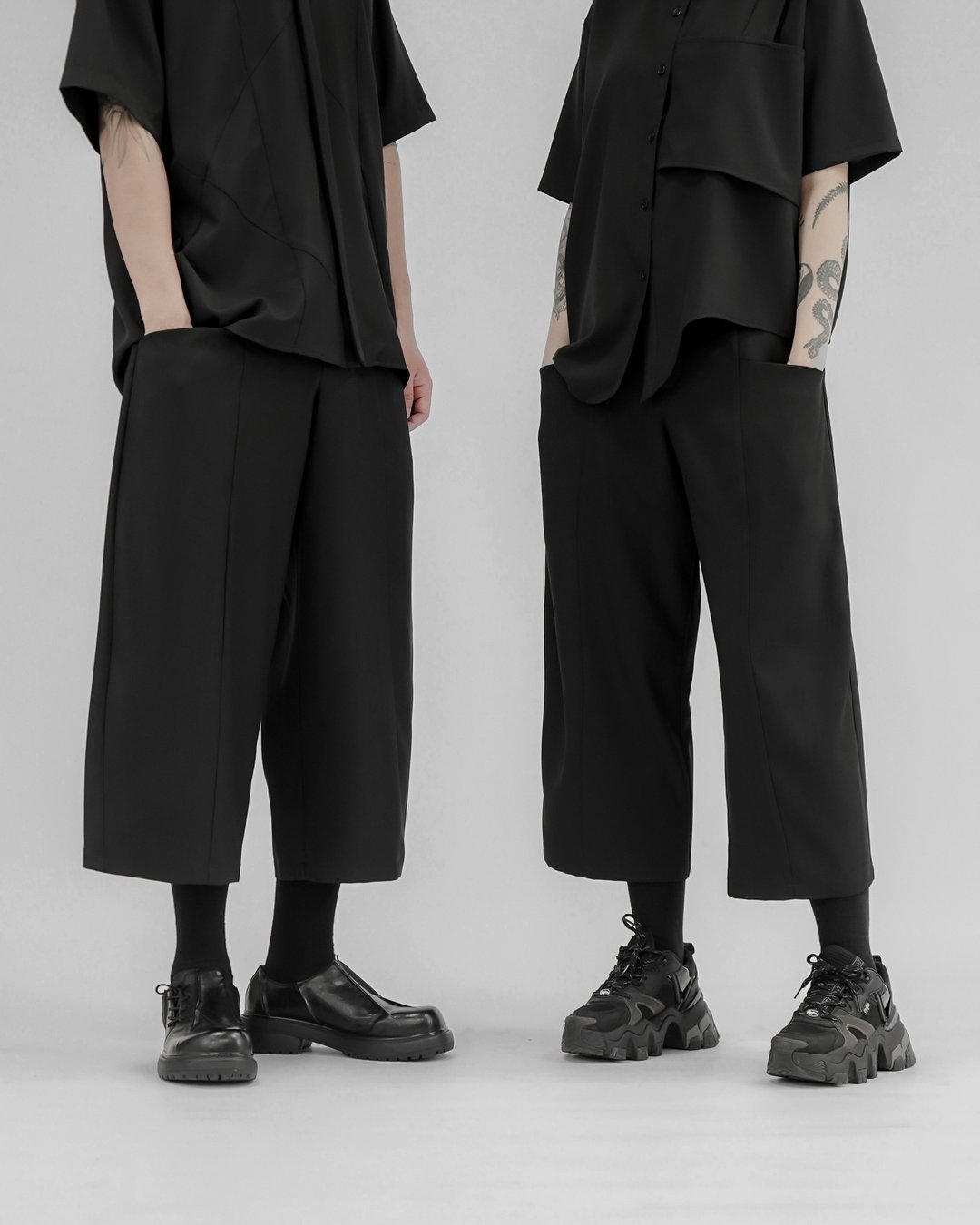 MUKK DESIGN 车线双口袋八分裤 - 中性裤装 - 聚酯纤维 黑色