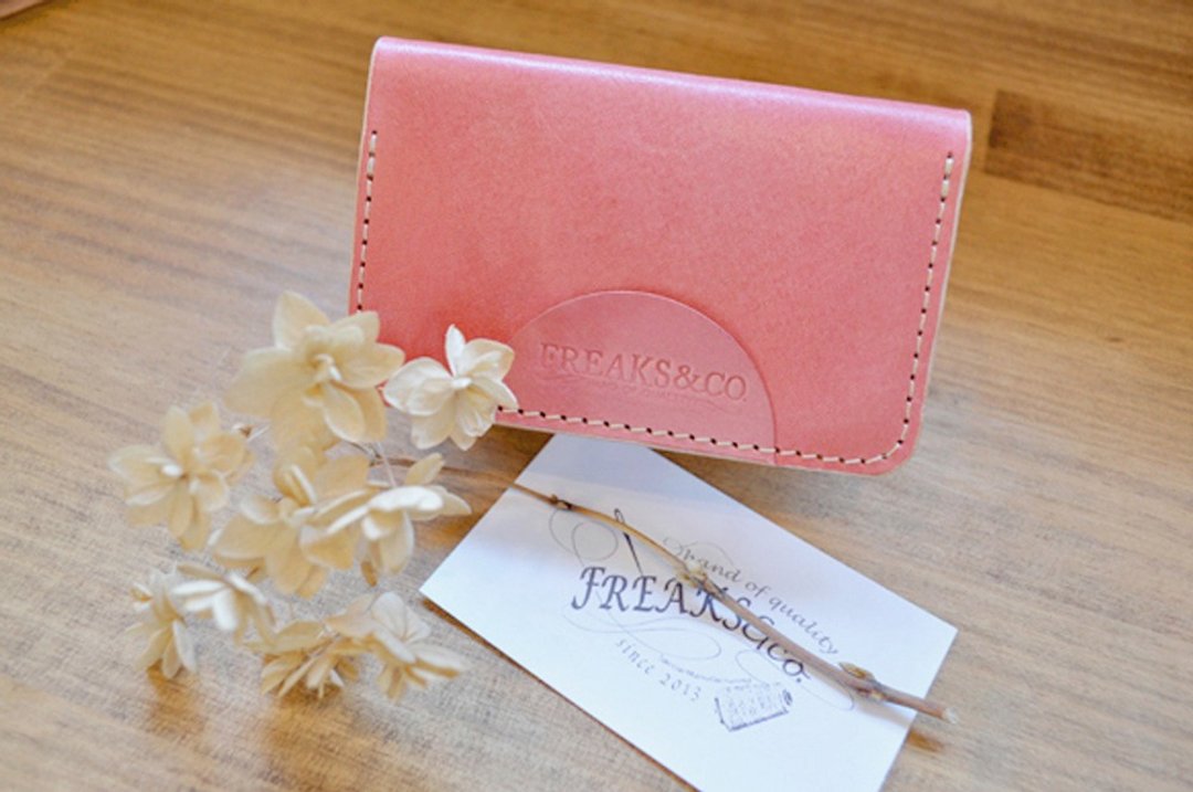 Sakura color genuine leather business card holder (hand dyed) - 名片夹/名片盒 - 真皮 粉红色