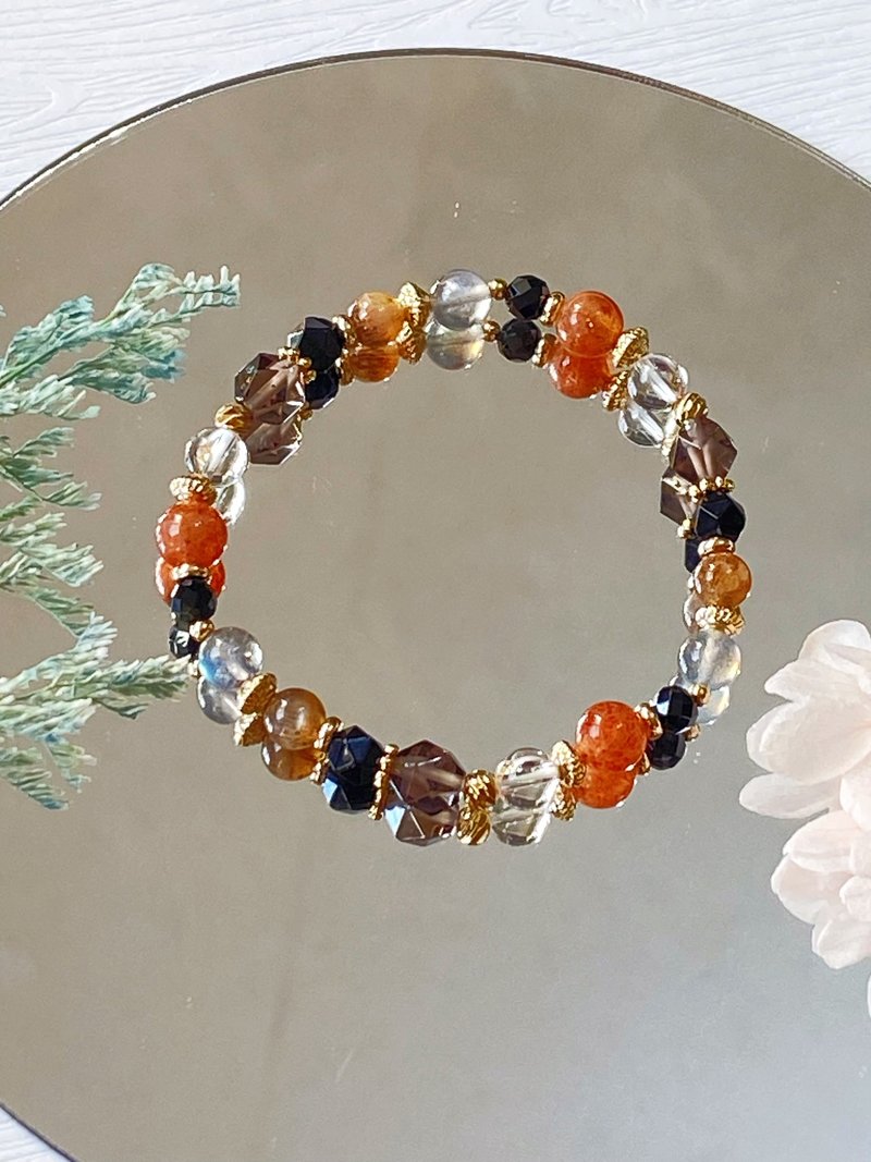 金太阳 骨干石 黑曜石 茶晶 灰月光 || 招财 辟邪 乐观 水晶手链 - 手链/手环 - 水晶 橘色