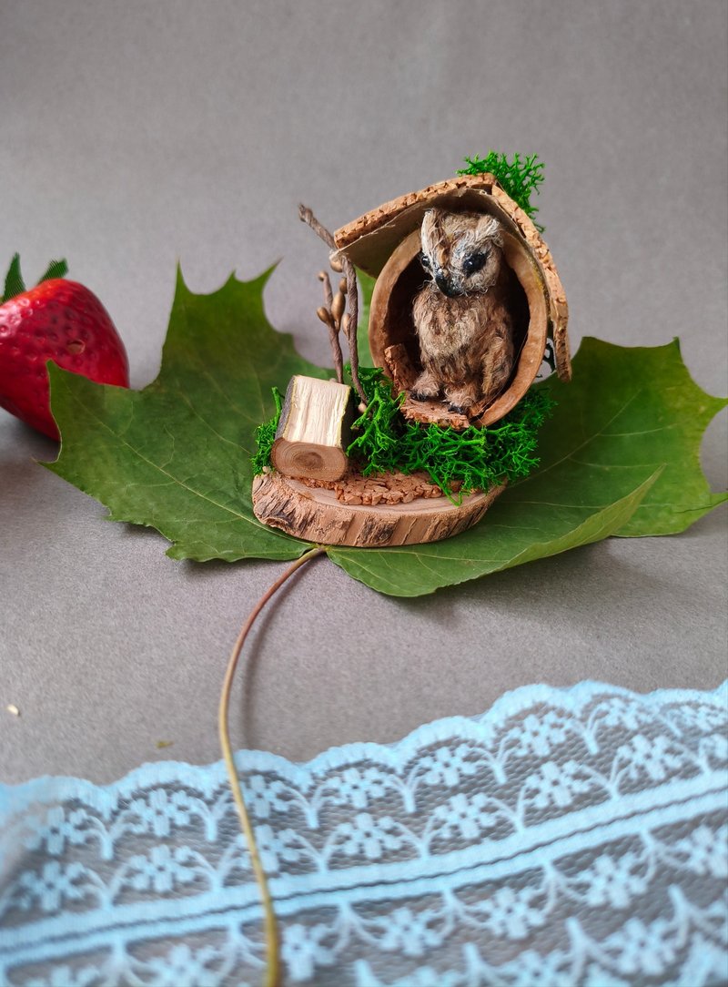 微型针织收藏绿牛小雕像 - 摆饰 - 羊毛 咖啡色