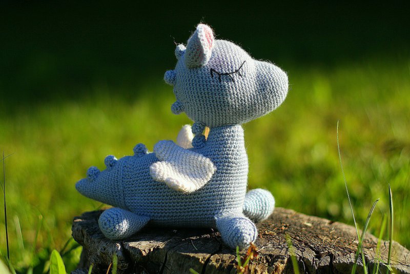 Blue Dragon Amigurumi Crochet, Stuffed Animal Crochet, Handmade Gift For Baby - 玩具/玩偶 - 羊毛 