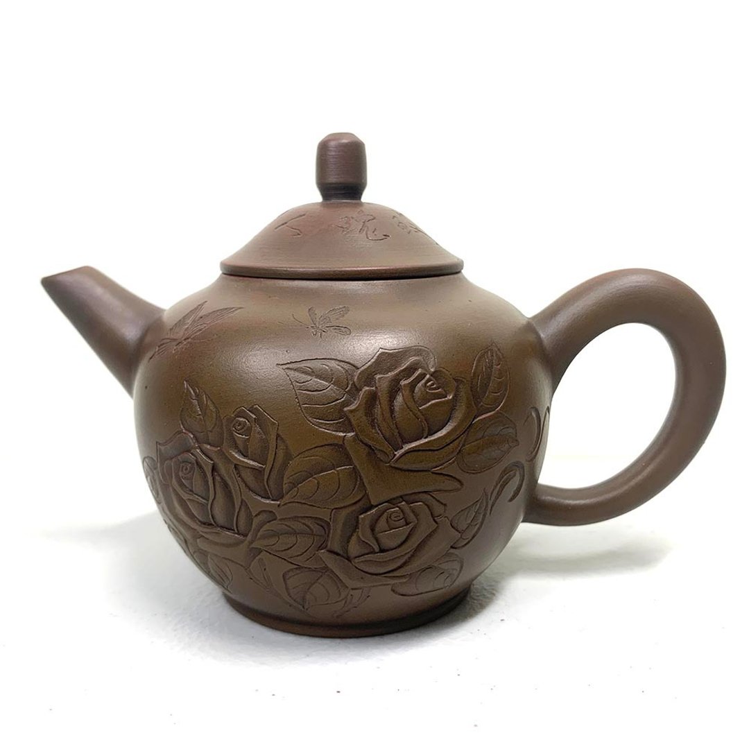 台湾【段泥窑变】程刚雕刻(珍爱一生珍爱一世玫瑰)窑变壶 - 茶具/茶杯 - 陶 