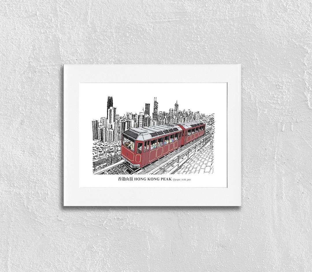 A5 香港手绘缆车挂画 (太平山顶) - 海报/装饰画/版画 - 纸 