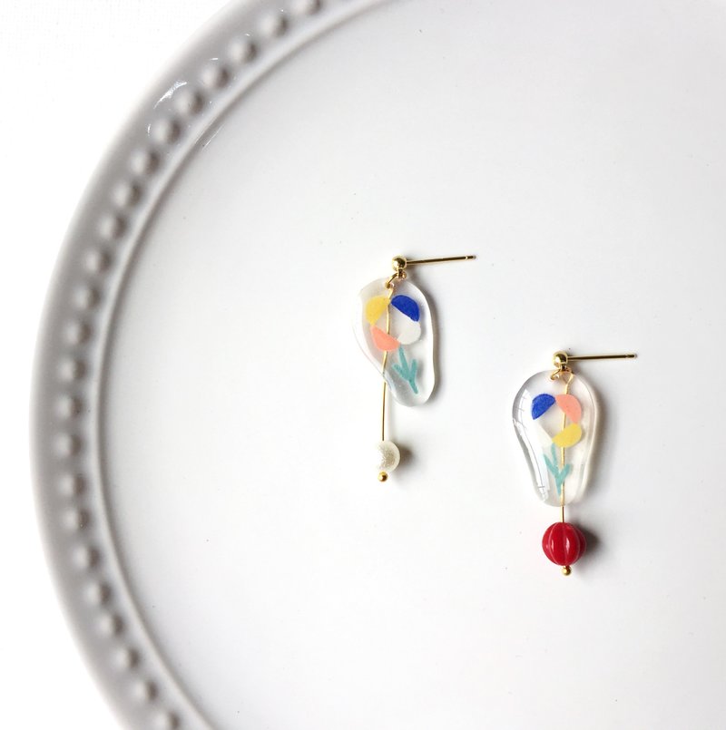 标本小花夹式/针式耳环 - 耳环/耳夹 - 树脂 透明