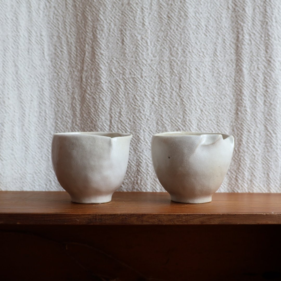朵朵 手捏茶杯 - 茶具/茶杯 - 陶 白色
