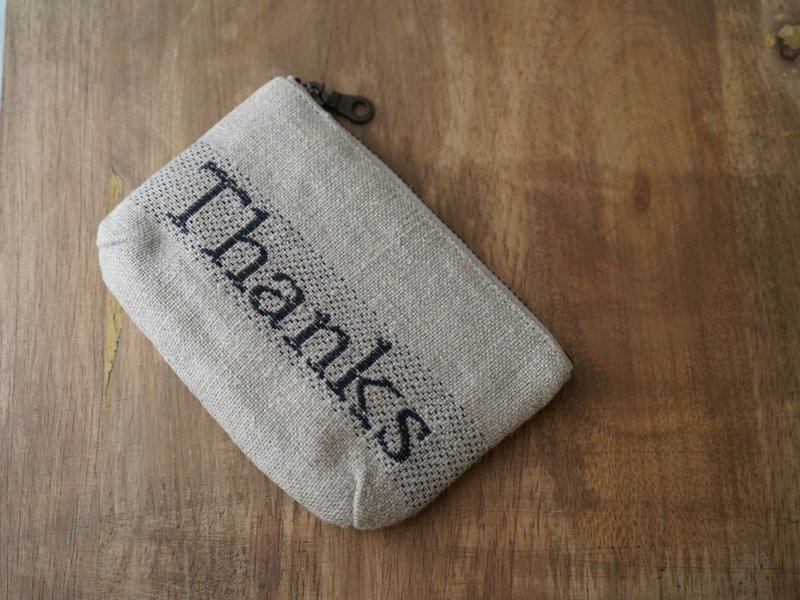 Thanks亚麻零钱包 - 法国亚麻 / 收纳包 / 水洗 - 零钱包 - 棉．麻 卡其色