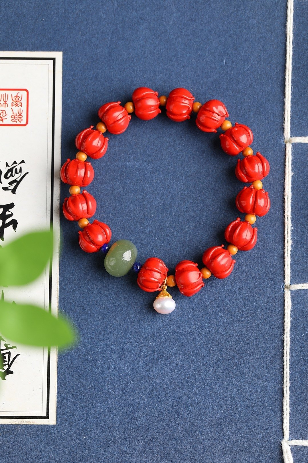 天然原矿朱砂精品红砂莲花手链  含量高达95%以上12mm - 手链/手环 - 宝石 