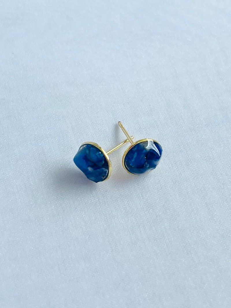 天然石/青金石鹅卵石耳针/能量石/单耳针/18K/单石/简约/防过敏/青金石/夹式/诞生石/鹅卵石 - 耳环/耳夹 - 半宝石 蓝色