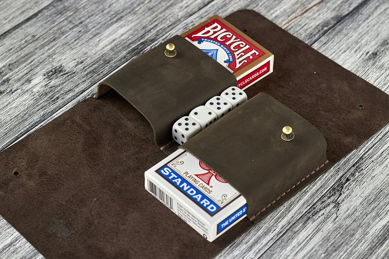 Genuine leather playing card and dice case Gift for poker players - 其他 - 真皮 卡其色