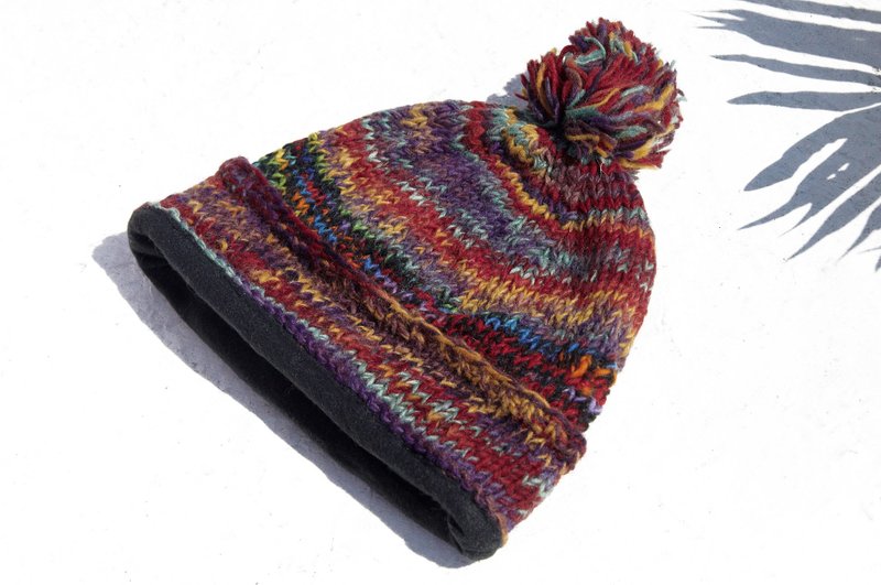 圣诞节礼物 紧急礼物 交换礼物 限量一件 手织纯羊毛帽 / 针织毛帽 / 内刷毛手织毛帽 / 毛线帽 / 手工针织帽 - 南美洲马丘比丘 红色夕阳 渐层缤纷条纹 - 帽子 - 羊毛 多色