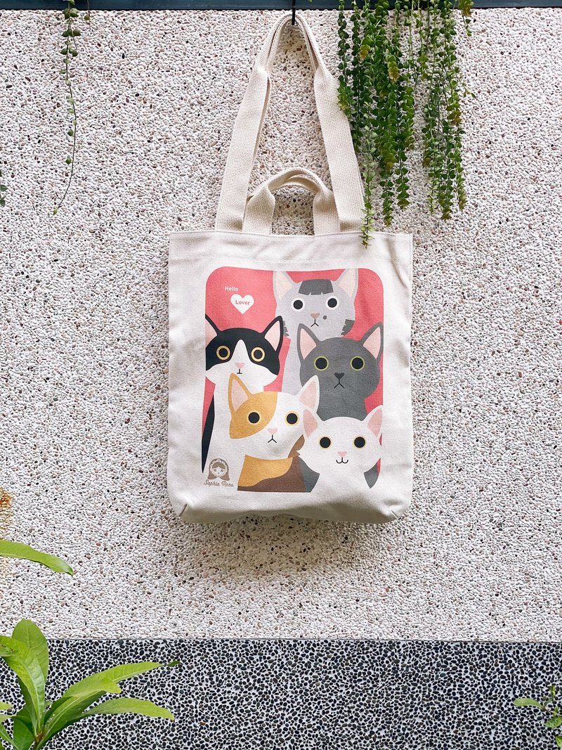 帆布袋/呆呆猫猫 - 侧背包/斜挎包 - 棉．麻 白色