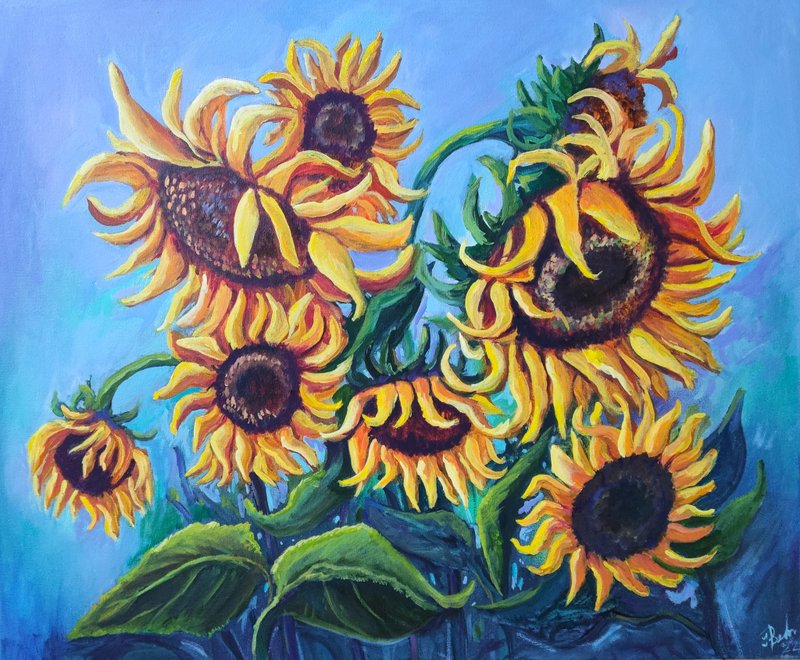 向日葵绘画花卉原创艺术花卉油画布面 50x60 厘米 - 海报/装饰画/版画 - 其他材质 黄色