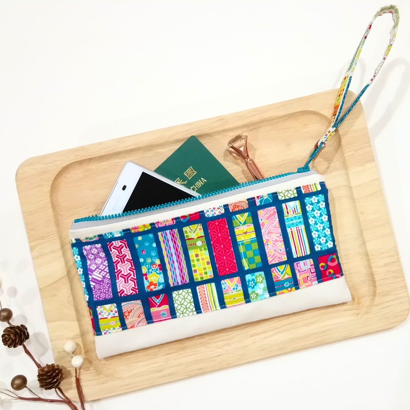 【FL/ 万用拉链包】迷你和服柄.蓝绿 - 铅笔盒/笔袋 - 棉．麻 绿色