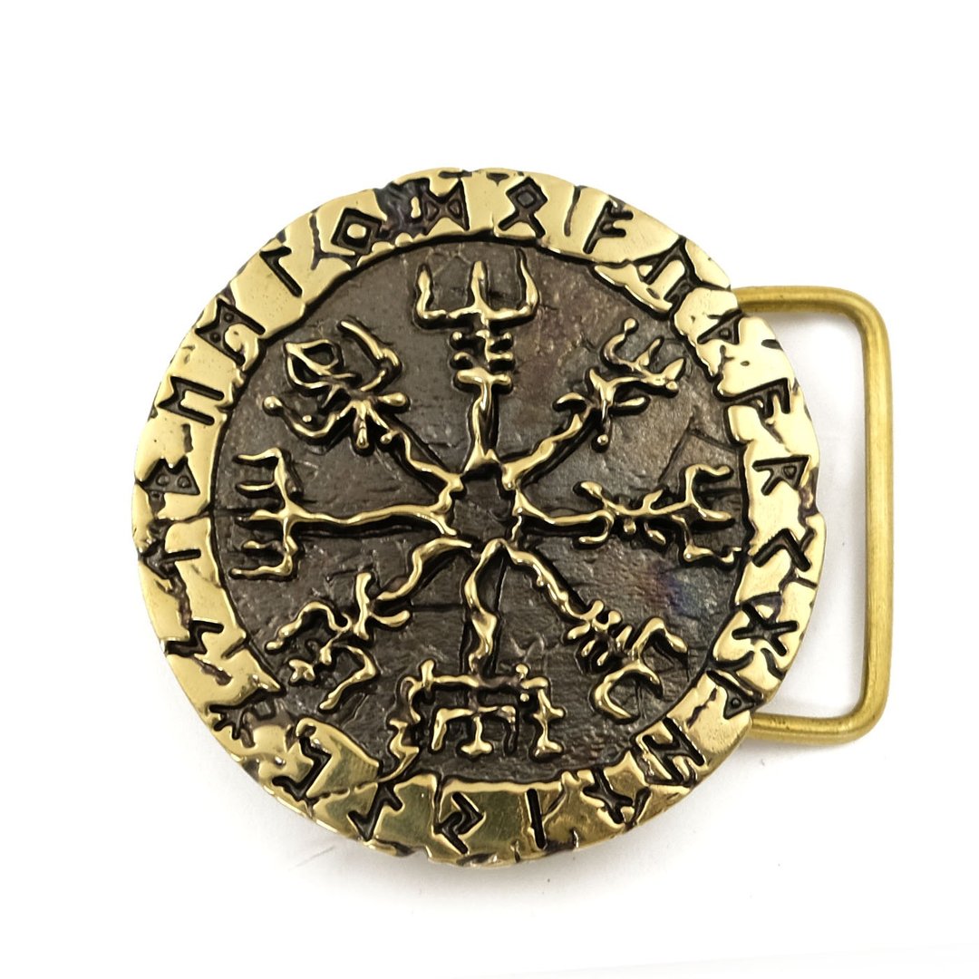 Vegvisir soild brass belt buckle, Scandinavian Runes compass belt - 皮带/腰带 - 其他材质 金色