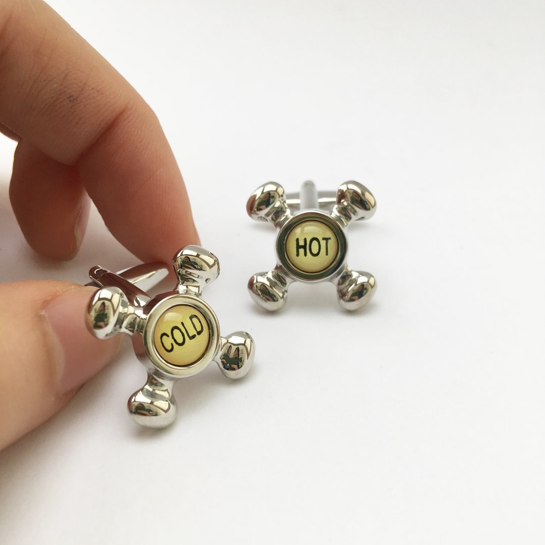 冷热水龙头开关袖扣 HOT COLD WATER TAP CUFFLINKS - 袖扣 - 其他金属 银色