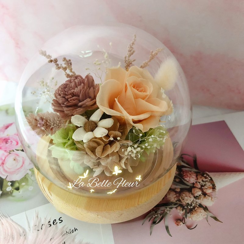 【蜜桃色】永生花夜灯玻璃盅/干燥花/生日礼物/情人节礼物 - 干燥花/捧花 - 植物．花 